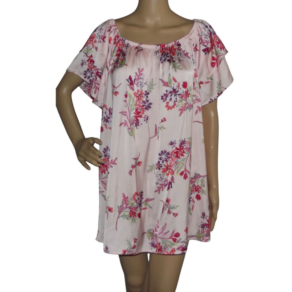 Terra & Sky Blouse 1X (16W-18W) Daylily Pink Floral tunic Peasant Top